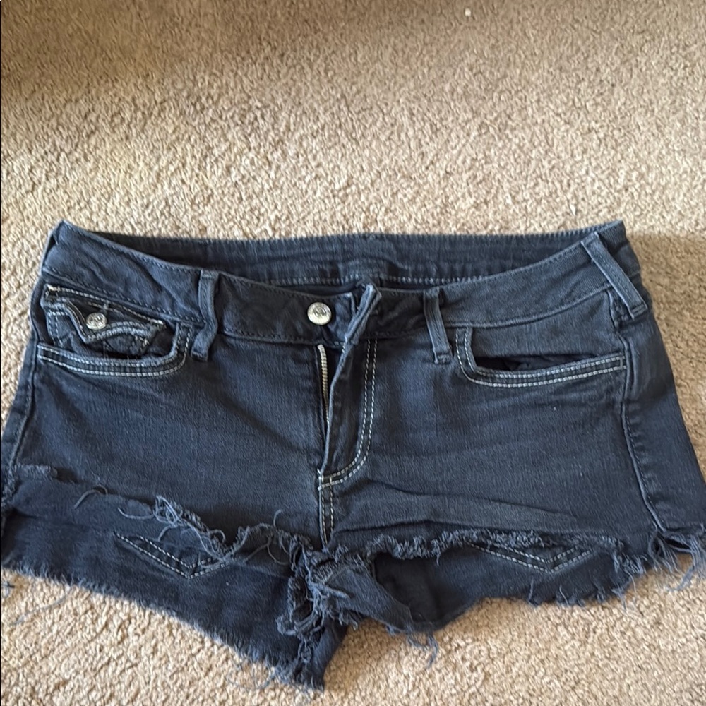 True Religion Joey Black Frayed Hem Jean Shorts